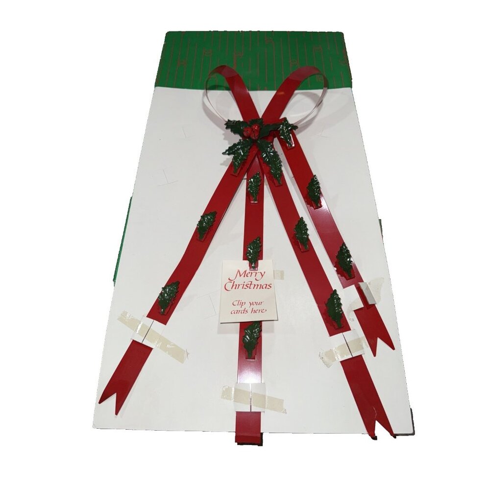 Vtg New Department 56 Metal Christmas Red Ribbon 12 Card Holder Made in Taiwan